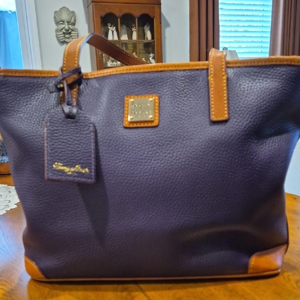 Dooney & Bourke Deep Purple Tote with Tan Trim